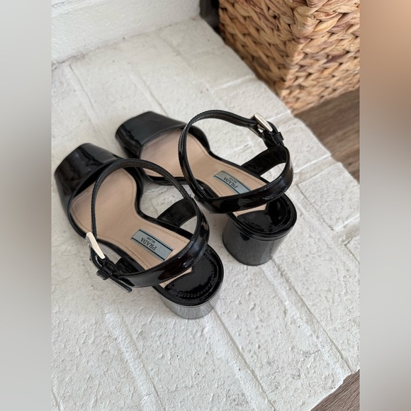 PRADA Round Heel Ankle Strap Slingback Sandal Shoe 36 - 5.5 Black Patent - Picture 5 of 14